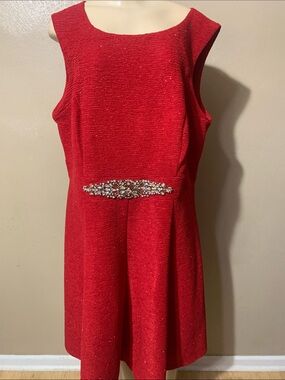Eliza J Sparkling Red Sleeveless Fit-and-Flare Dress with Jeweled Waist